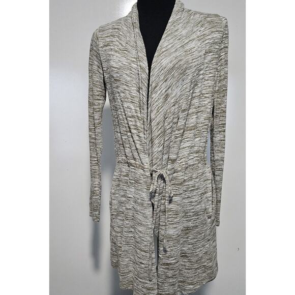 New York & Company Womens Tie Front Heathered Cardigan Sweater Pockets Workwear - Picture 1 of 10